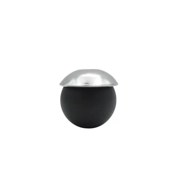A Gym Cable Ball Shield, featuring a black spherical design with a shiny silver dome-shaped top, is set against a plain white background.