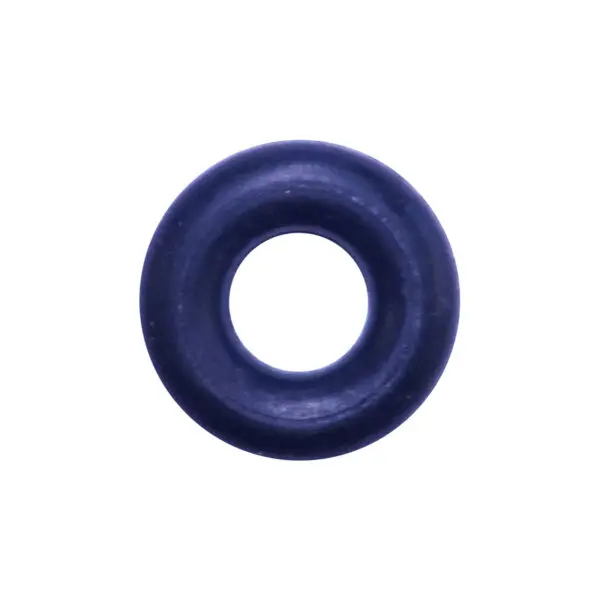 A Replacement Gym Cable Manufacture blue rubber O-ring is isolated on a white background, viewed from above.