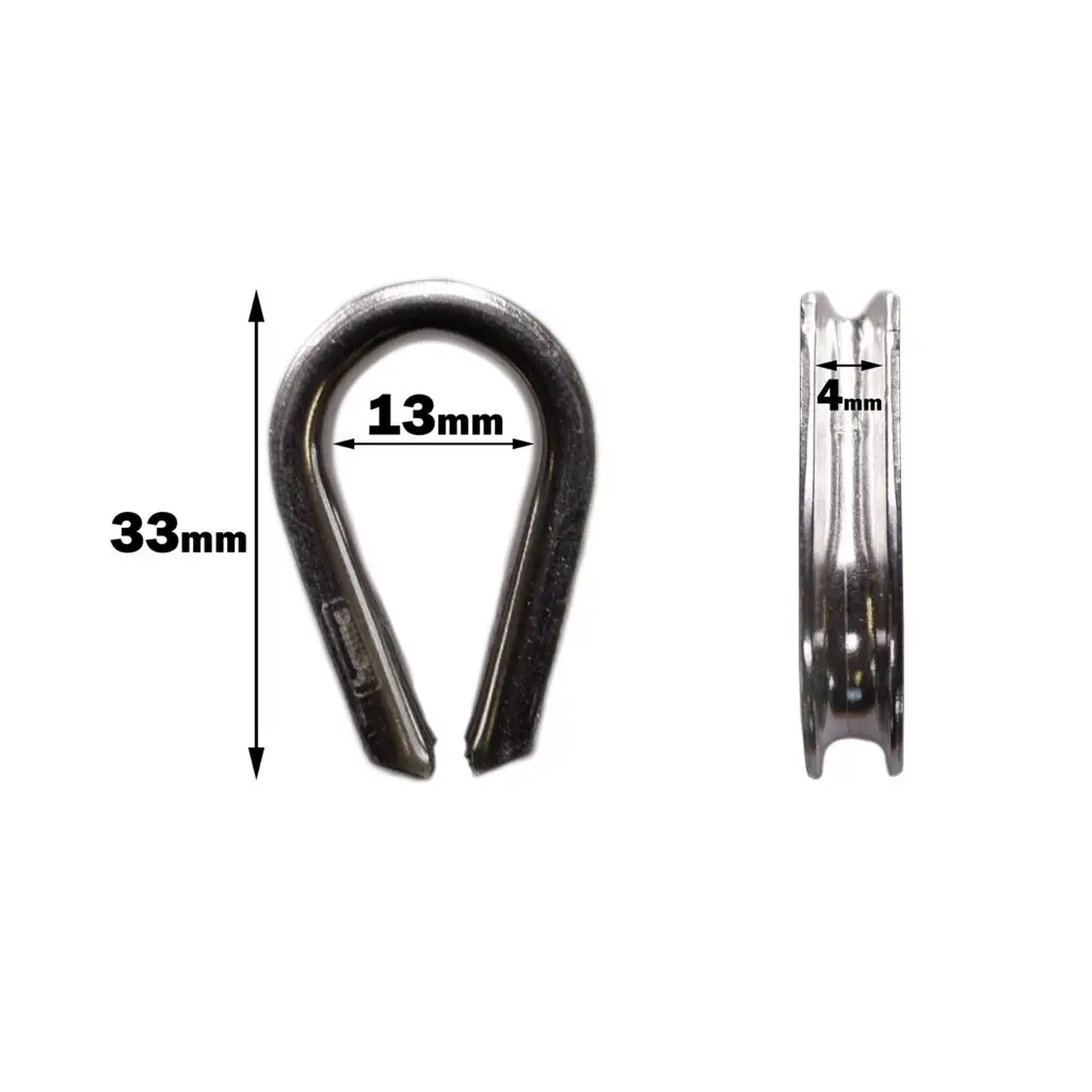 The Gym Rubber Stopper 50mm is depicted with front and side views on a white background, featuring dimensions: height 33mm, inner width 13mm, and thickness 4mm.
