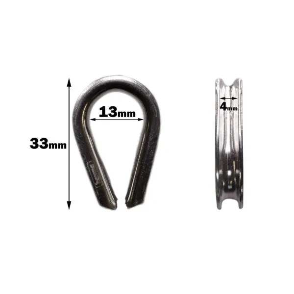 The Gym Rubber Stopper 50mm is depicted with front and side views on a white background, featuring dimensions: height 33mm, inner width 13mm, and thickness 4mm.