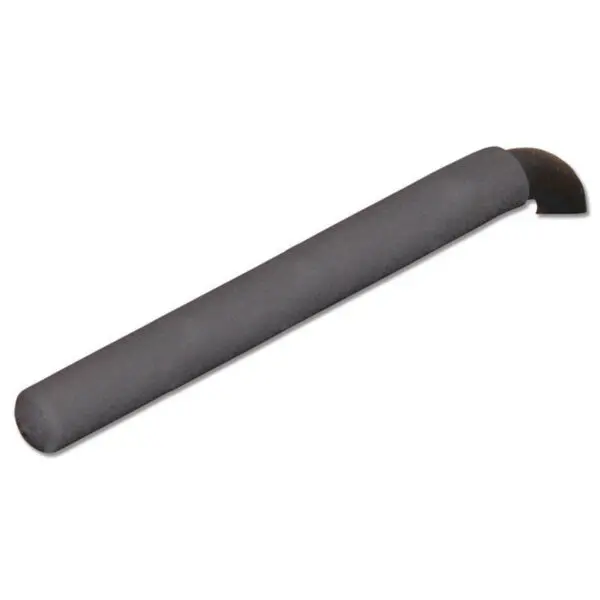 The product image features a Rubber Gym Grip, 25mm x 400mm, in black, displayed against a white background. This cylindrical grip has a hooked end and textured surface for enhanced hold and control.