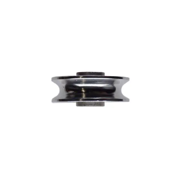 A side view of a smooth, rounded 54 mm Aluminium Pulley with a silver finish, set against a white background.