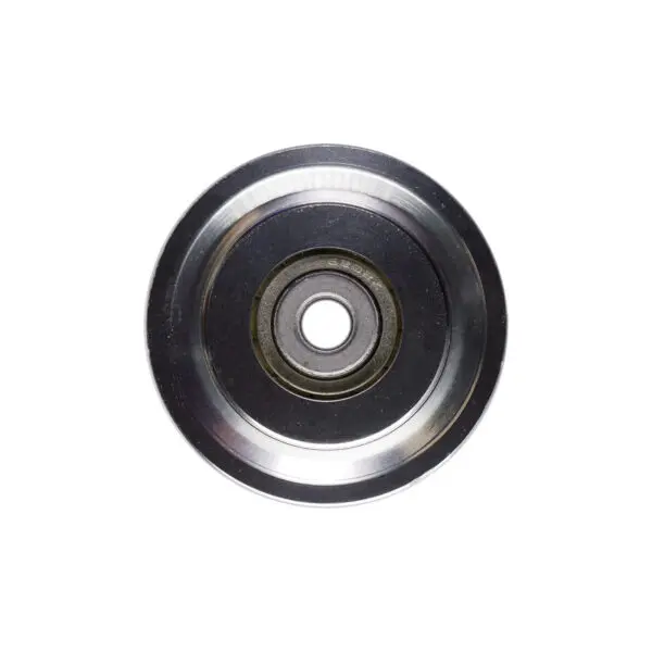 A 70mm Aluminium Pulley, metallic and circular, with a visible inner bearing is displayed against a plain white background.
