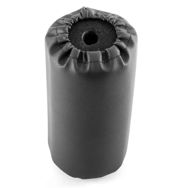 A black, smooth-surfaced Upholstery Foam Roller (110mm x 190mm) with a padded look and gathered top stands upright against a white background, showcasing its cylindrical hollow center.