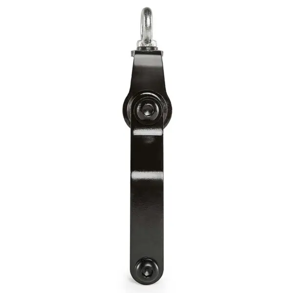 The ATX® Stirrup Handle Blackline features a mechanical lever with a metallic hook on top and a rotating joint at the bottom, perfect for heavy-duty applications. Its black, made from sturdy material, and showcased against a white background.