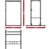 Diagram of the ATX® Power Rack 610 in black, suitable for low ceilings, shown from front, side, and top angles. This three-sided compact rack measures 195 cm high, 121 cm wide, and 146 cm deep with multiple adjustment holes.