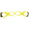 Bright yellow lifting straps with black ends are shown on a white background, shaped into loops for weightlifting or training support.