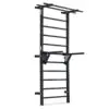 The ATX® Wall Bar Gym is a wall-mounted black metal pull-up and dip bar with a ladder design, similar to Swedish Bars, featuring multiple rungs and robust side brackets for support.
