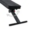 The ATX® Wall Bar Gym is shown with an adjustable weight bench featuring a black padded seat. It includes an angle-altering mechanism indicated by a curved double-headed arrow and a red knob for adjustments on the metal frame.