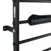 Close-up of the ATX® Wall Bar Gyms black metal structure, featuring multiple horizontal bars and a padded cover wrapped around one. The wall-mounted Swedish Bars are secured with visible bolts and a sticker on the frame.