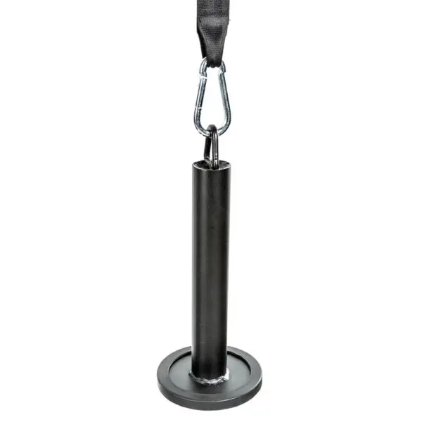 The ATX® Forearm Training Set features a cylindrical holder with a flat base and carabiner-attached strap, perfect for loading weights for strength training.