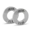 Two ATX® Olympic Fractional Plate Pairs, each weighing 0.5 kg, are positioned upright against a white background.