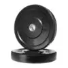 Two Black Olympic Bumper Weight Plates (20 kg each) are displayed, one upright and one flat. 20 KG is visible on the plates, designed for barbell use.