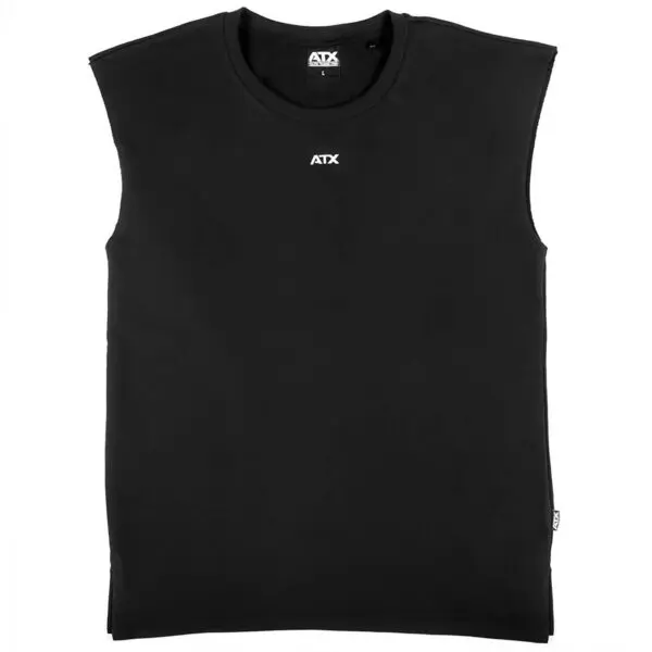 ATX® Muscle Shirt in black, sleeveless with white logo on the chest, shown on a plain white background.