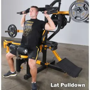 Man doing lat pull downs on lever arm