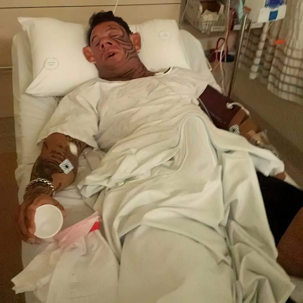 Bodybuilder Lee Priest in a hospital bed.