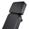 The Ironmaster Head Extension SB showcases a smooth, black leather headrest and backrest for comfort and support, featuring adjustable knobs.