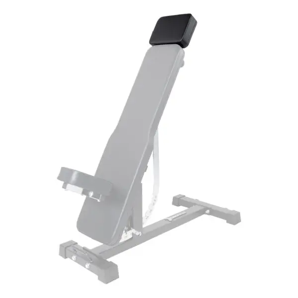 The Ironmaster Head Extension SB is an adjustable weight bench featuring a padded backrest, seat, and foot support in an inclined position. It has a sturdy metallic gray finish suitable for home or gym use.