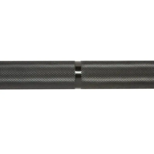 Close-up of the ATX® Ram Powerlifting Bar II IPF with a textured, knurled grip in the center, on a white background. This design enhances grip during weightlifting.