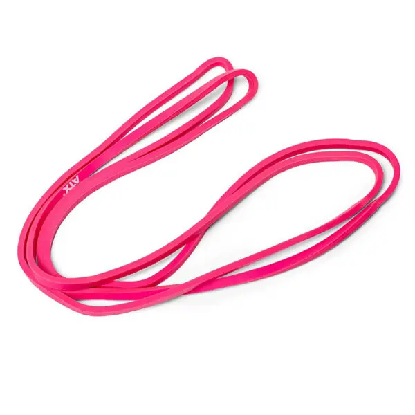 A bright pink ATX® Power Band twisted in a loop on a white background.