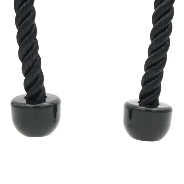 Close-up of two Power Maxx Tricep Rope XL in black with round caps, commonly used for gym equipment. They are side by side on a plain white background.