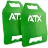 Two green ATX®-branded knee pads with handles, offering a simple, smooth design for comfort while kneeling.