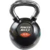 A black Power Maxx 40kg kettlebell with a shiny silver handle, labeled POWER MAXX along with 44 on a circular panel.