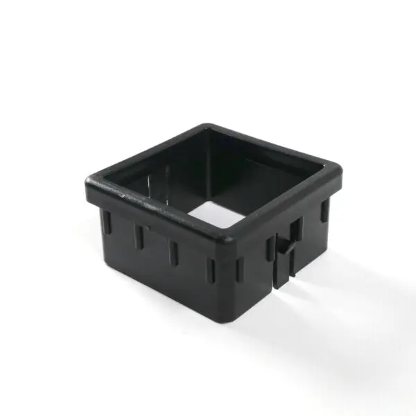 The Upright Sleeve Insert 75x75 is a black, rectangular plastic casing with open sides and a notched design, shown against a white background.