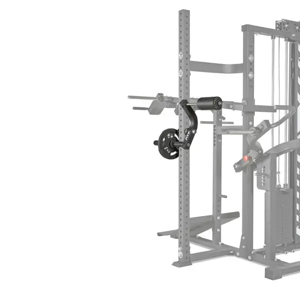 The ATX® MultipleX Multi Gym - 700 is a power cage with various attachments and a weight plate, made of metal. It features adjustable hooks and safety bars for strength training exercises.