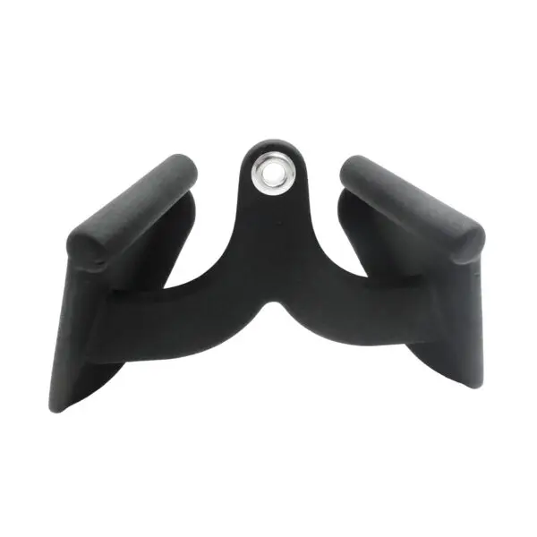Introducing the Full Advantage Grip - Close Grip: A black, padded boat roller bracket with a central mounting hole, featuring two cushioned arms and a U-shaped design to securely support and guide your boat onto a trailer.