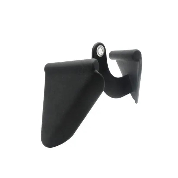 The Full Advantage Grip - Close Grip is a black ergonomic bike handlebar extension with a smooth, curved design, featuring two angled grips and a mounting hole at the top center. It is displayed against a plain white background.