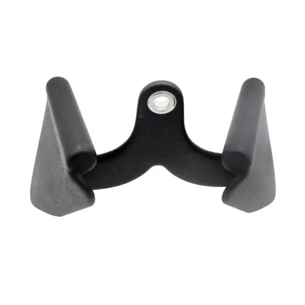 The Full Advantage Grip - Close Grip is a black, symmetrical plastic object featuring two curved arms and a circular opening at the top, designed as a specialized holder or support bracket for mounting or stabilizing items.