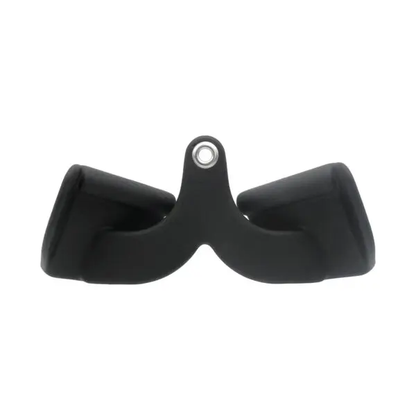 A Full Advantage Grip - Close Supinate Grip, in black rubber, shown against a white background, features two symmetrical angled sockets connected by a central ring to secure oars while rowing.