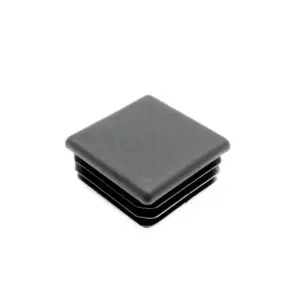 The 40mm x 40mm End Cap is a square black plastic cover with a ribbed design, ideal for sealing open tube or furniture leg ends to create a smooth, finished appearance.