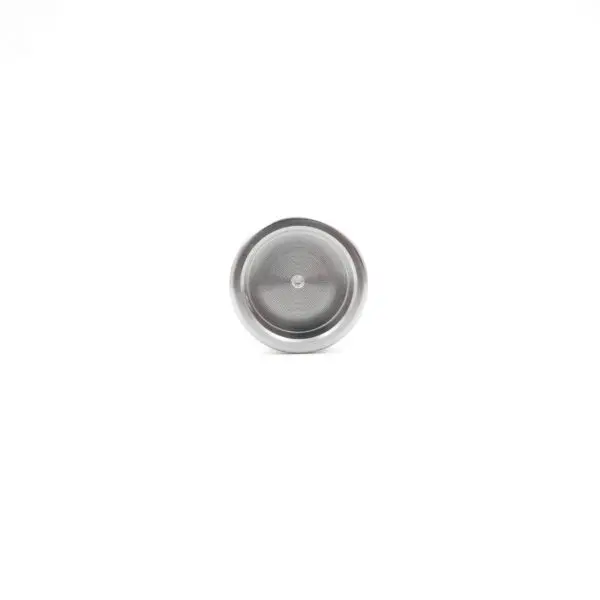 A minimalist image shows an Aluminum Cap for a 25mm tube centered against a plain white background. The reflective metal disc-shaped object has a slightly concave center.