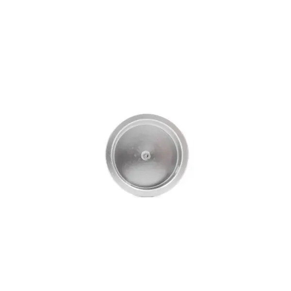 An aerial view of the Aluminum Cap for a 32mm tube, featuring a small central circular handle. Its surface is smooth and shiny against a plain white backdrop.