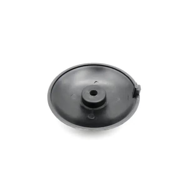 A round black Pulley Cover 120ID, made of plastic with a central raised section and a small top hole, resembling a replacement part or accessory. Set against a plain white background.