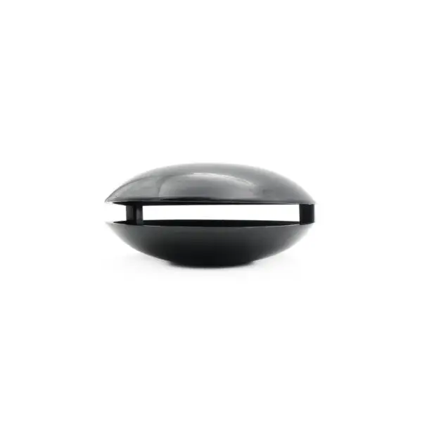 The Pulley Cover 120ID is a black, spherical, modern object with a reflective surface and a horizontal opening through the center, set against a white background.