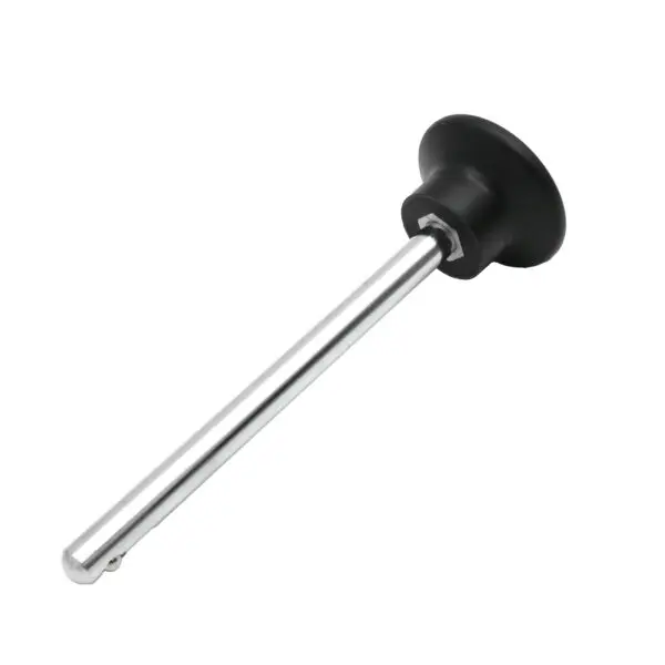 The Locking Pin 110mm D10mm features a long, thin metal rod and a streamlined round black handle, ideal for specialized applications.
