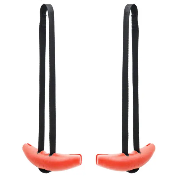 Two red handles with black straps hang down in a loop from the D Angle Grip V2, possibly used for suspension training exercises.