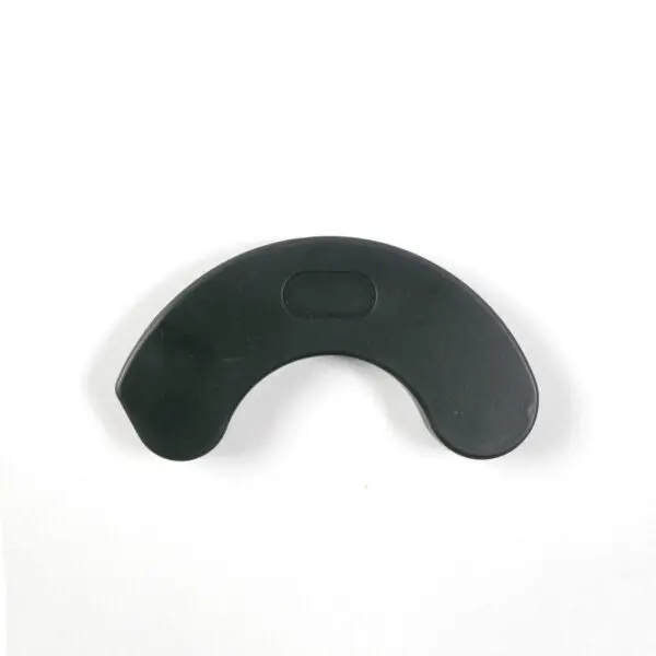 A black, crescent-shaped plastic item labeled Dumbbell Handle Seats on a white background.