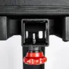 Close-up of the ATX® Commercial FID Bench ATX-MBX-660, featuring a black rectangular mechanism with a red knob at the bottom, highlighting its textured surfaces and visible components.