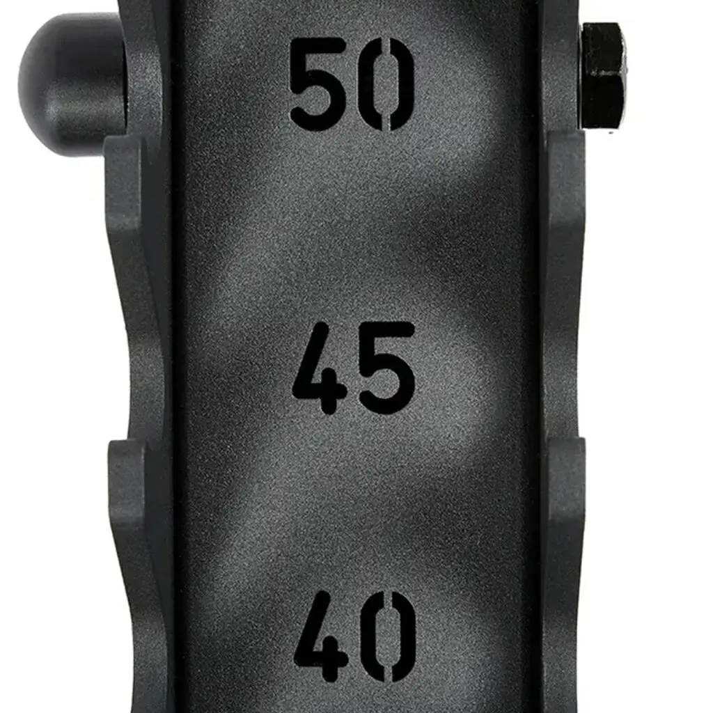 Close-up of a black metal component on the ATX® Commercial FID Bench ATX-MBX-660, featuring numbers 40, 45, and 50 etched vertically for measurement or adjustment. The textured surface is framed by curved edges.