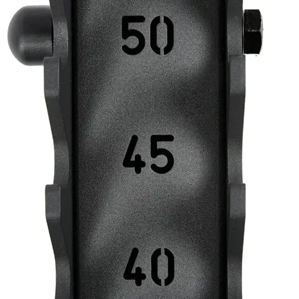 Close-up of a black metal component on the ATX® Commercial FID Bench ATX-MBX-660, featuring numbers 40, 45, and 50 etched vertically for measurement or adjustment. The textured surface is framed by curved edges.