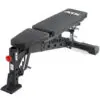 The ATX® Commercial FID Bench ATX-MBX-660 features black padding, ATX branding, metal construction, adjustable settings, and a red safety knob—ideal for strength training and weightlifting.