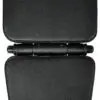 Close-up of a black, textured hinge connecting two padded sections on the ATX® Commercial FID Bench ATX-MBX-660. The hinge features three cylindrical bars and two screws, seamlessly aligning the parts. The material resembles leather or synthetic fabric for durability and style.