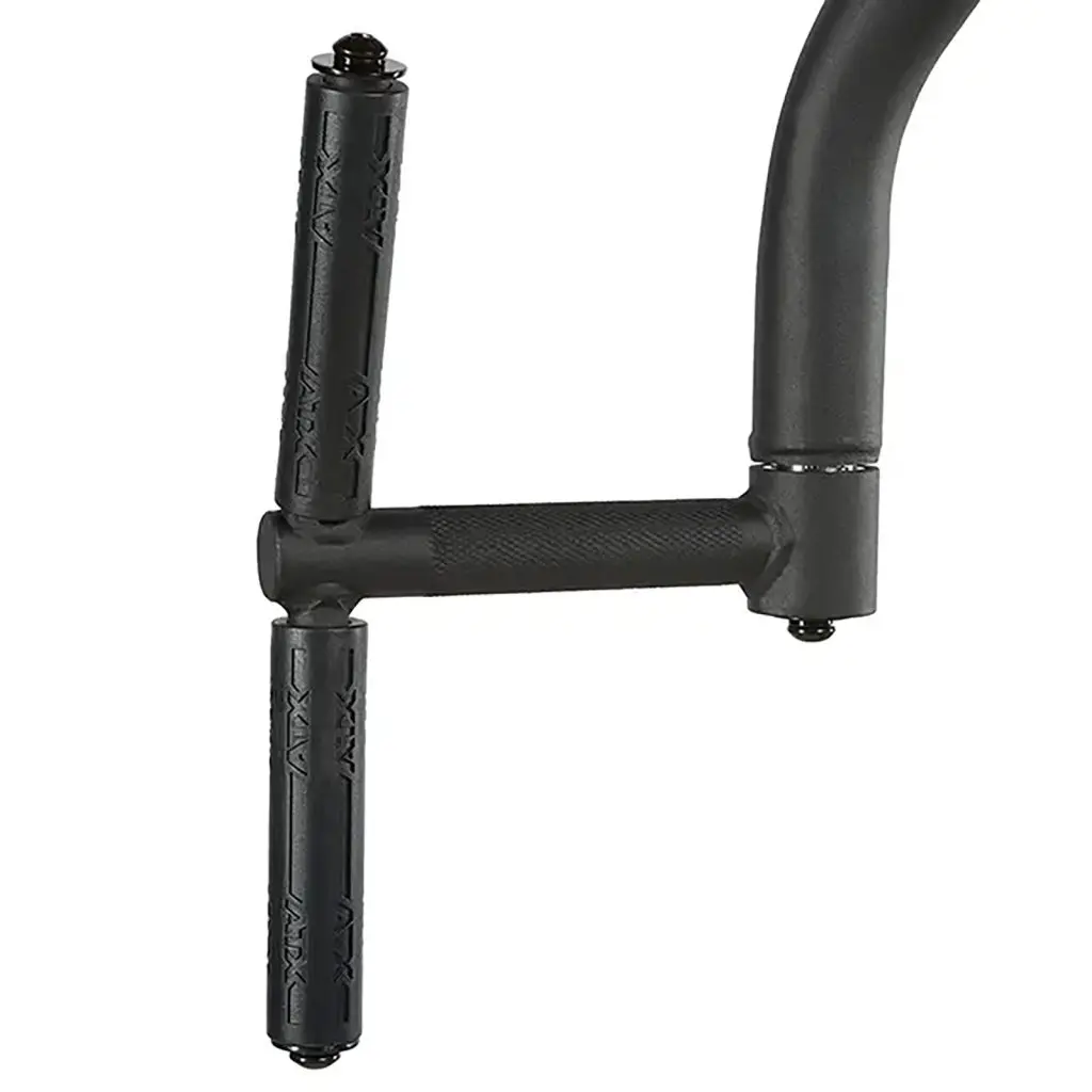 A close-up of the ATX® Pec Fly/Rear Delt Machines black handlebar shows two vertical grips with textured patterns for enhanced hold. Its minimalist, modern design emphasizes functionality and style, and the grips are securely attached to the main bar.