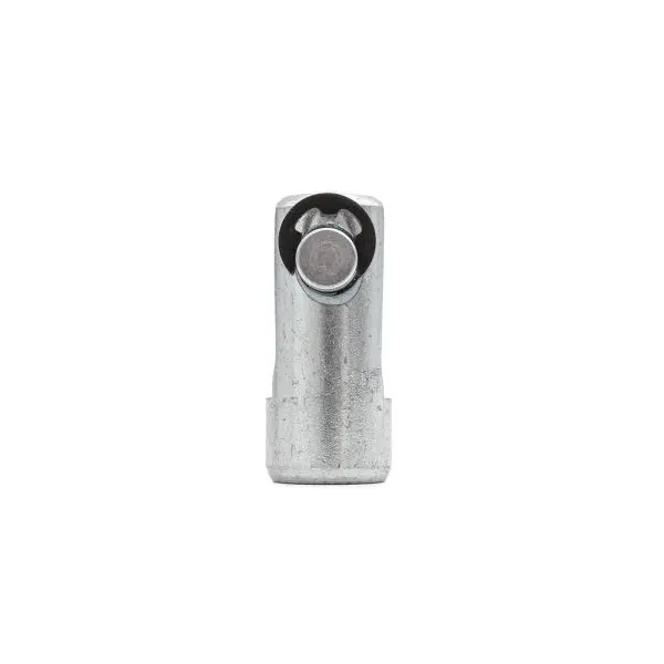 A Gym Cable 360 Degree Swivel End showcasing its cylindrical shape and hexagonal slot for secure attachment appears in front view. The silver finish reflects light, highlighting its smooth texture and precise construction.