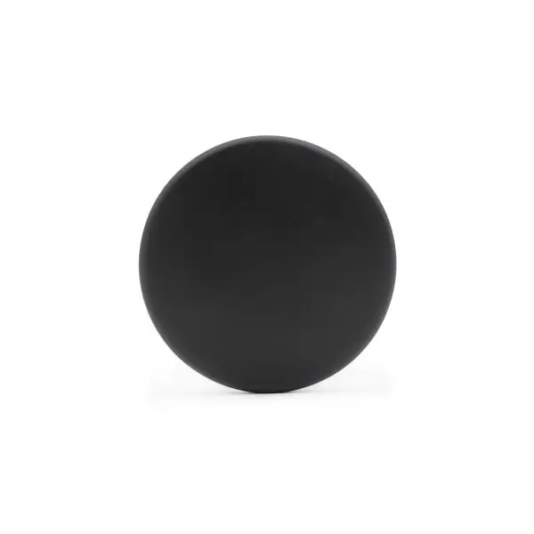 A Foam Roller Cover 65mm in black, featuring a round and flat design with a smooth surface, set against a white background.