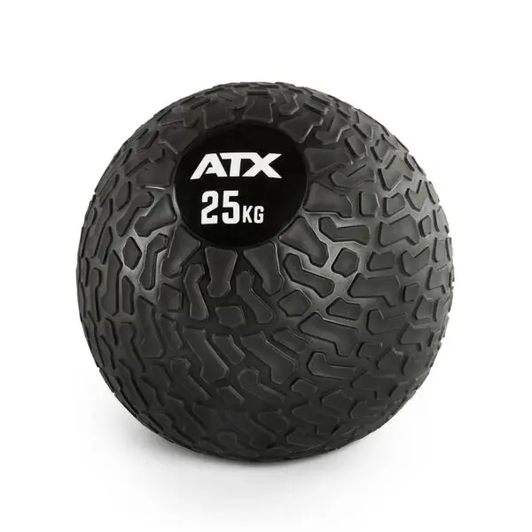 The ATX® Slam Ball, weighing 25 kg, features a black textured surface designed for fitness and strength training exercises.